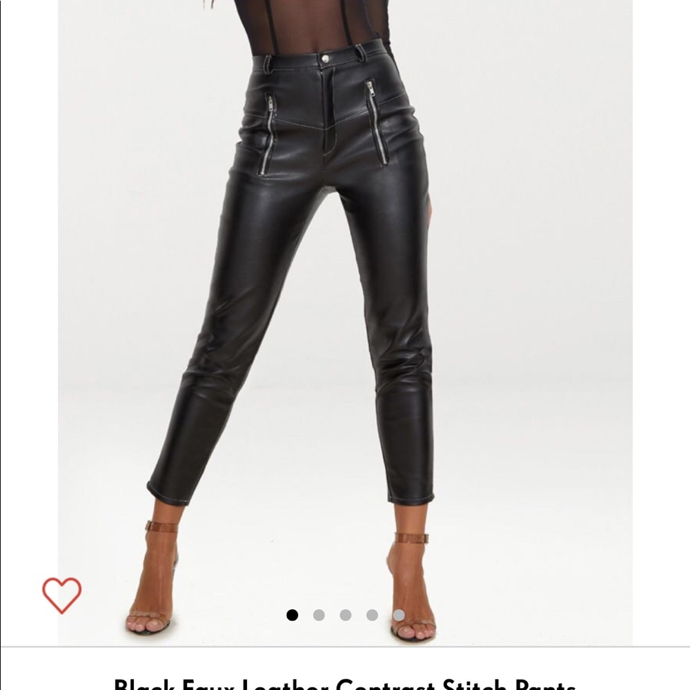 White Faux Leather Contrast Stitch Pants